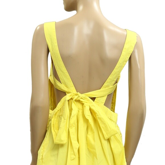Free People Free-est Meet Me In Maui Mini Dress Ruched Cotton Yellow L 283049 - Picture 7 of 8